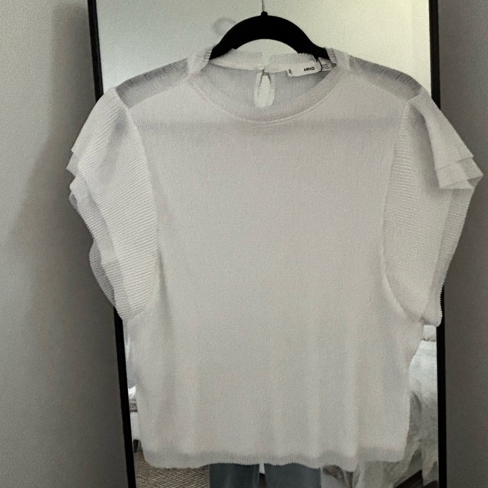 Mango Cream Ruffle Cap Sleeve Knit Top